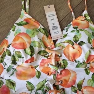 BCBGeneration White Peach Print Lace-Up Bikini Top